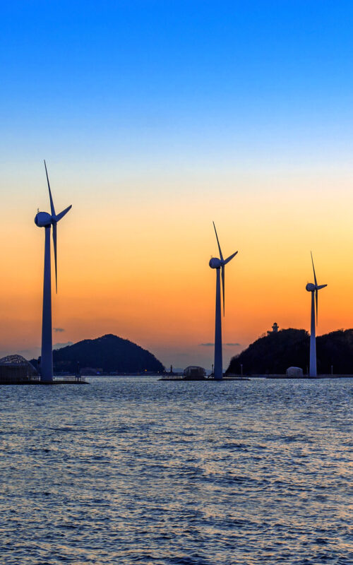 wind-turbines-generating-electricity-sunset-korea